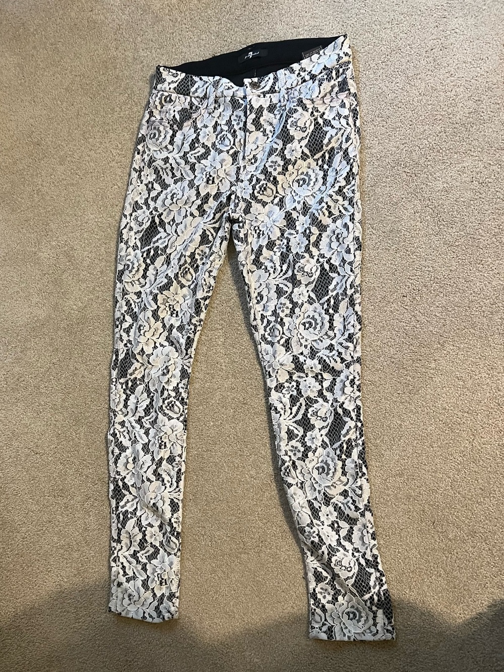 7 For All Mankind Black and White Lace Skinny Pants